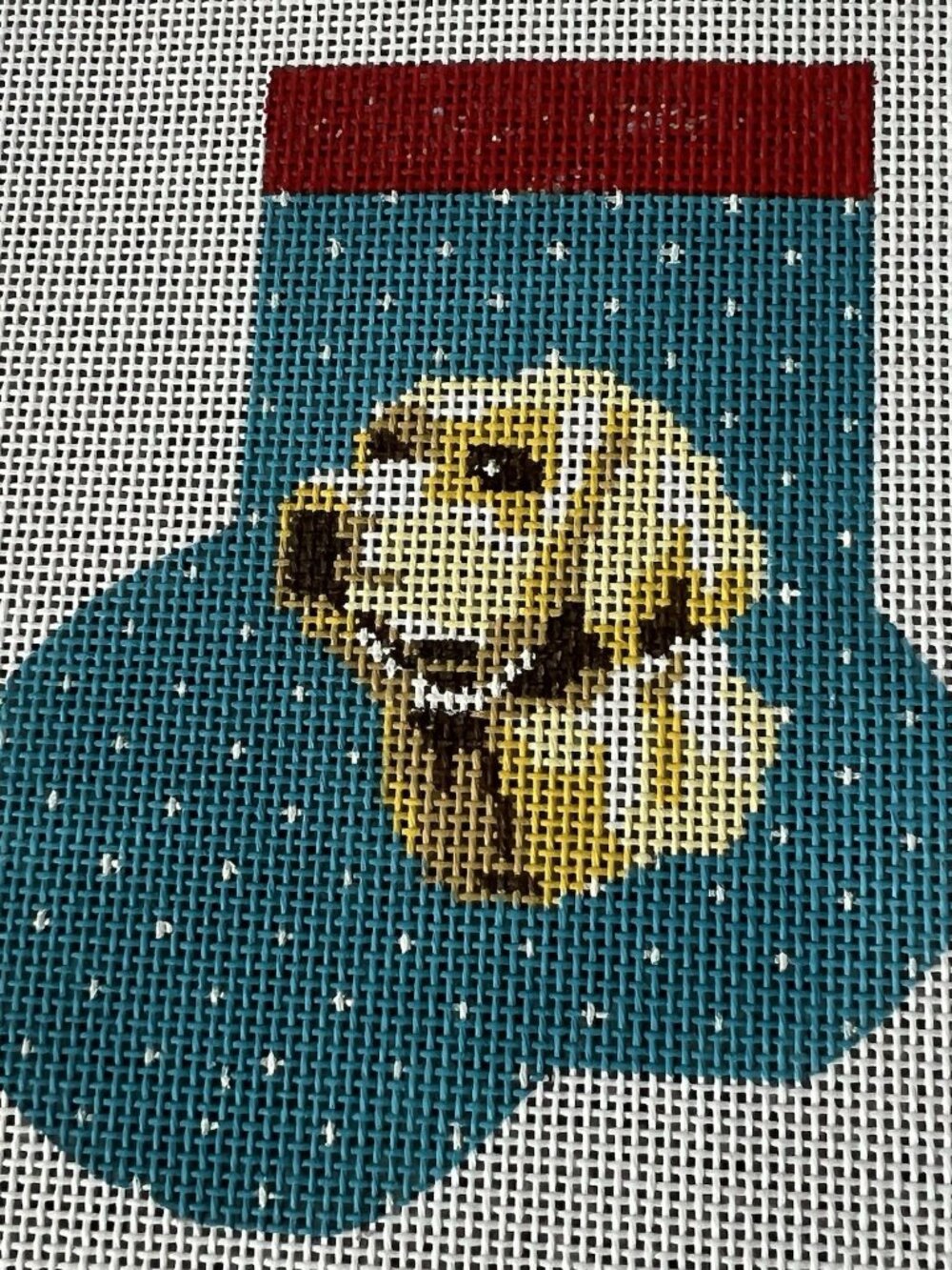 Yellow Lab Mini Stocking Needlepoint Ornament A. Bradley 18 Ct Hand Painted